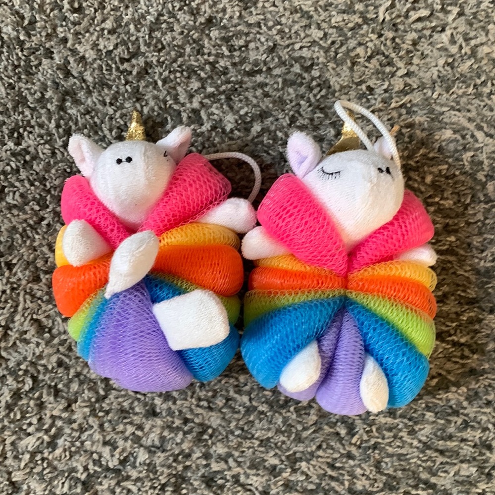 Unicorn rainbow shower bath poufs